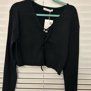 OAK + FORT Black Lace-Up Sweater